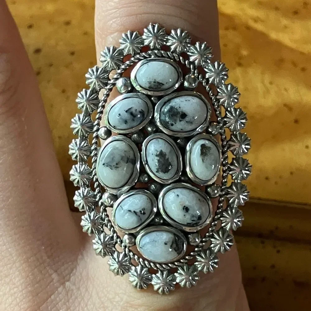 White Buffalo Sterling Silver Statement Ring Size 8